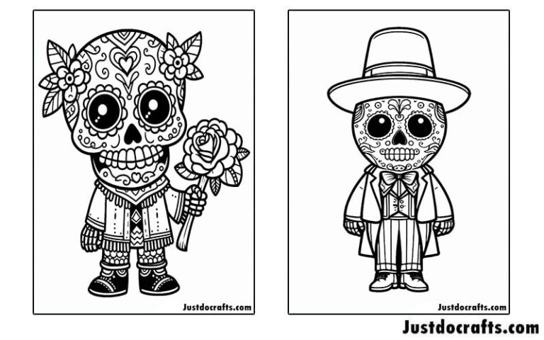 Day of the Dead Coloring Pages (Free PDF Printable) - Just Do Crafts