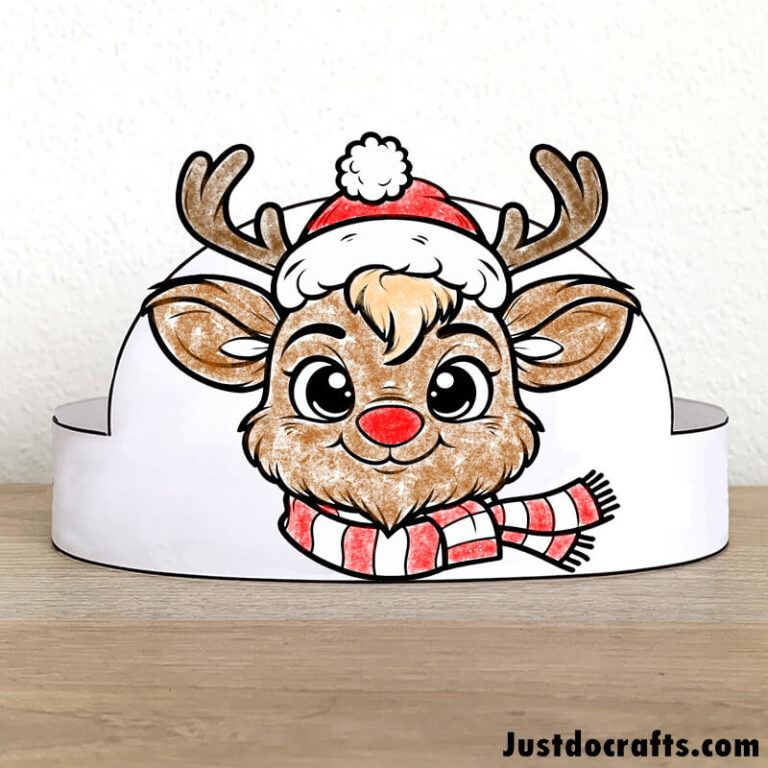 Reindeer Paper Crown (Free PDF printable template) - Just Do Crafts