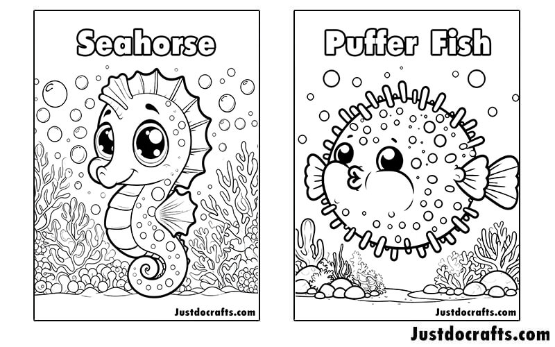 Sea Animals Coloring Pages (Free PDF printable) - Just Do Crafts