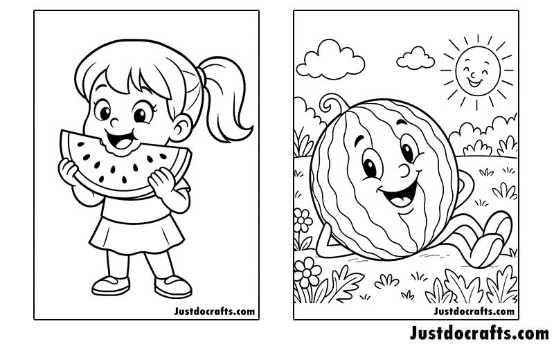 Watermelon Coloring Pages (Free PDF printable)
