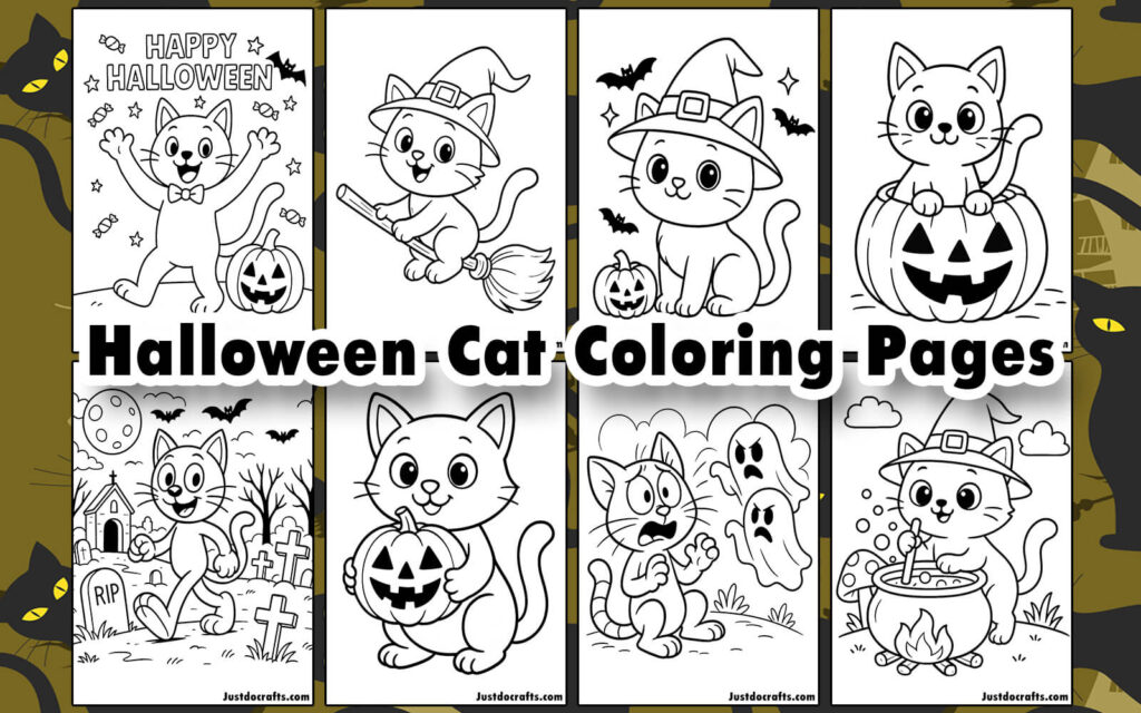 Halloween Cat Coloring Pages (Free PDF printable)