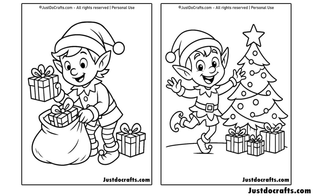 Christmas Elf Coloring Pages (Free PDF printable)