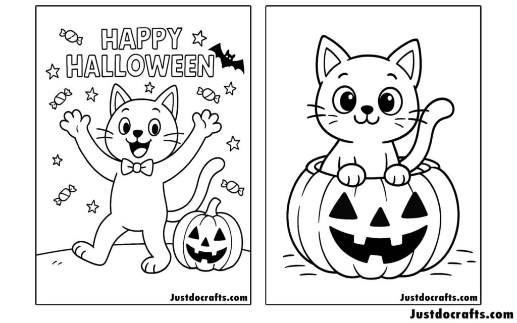 Halloween Cat Coloring Pages (Free PDF printable)