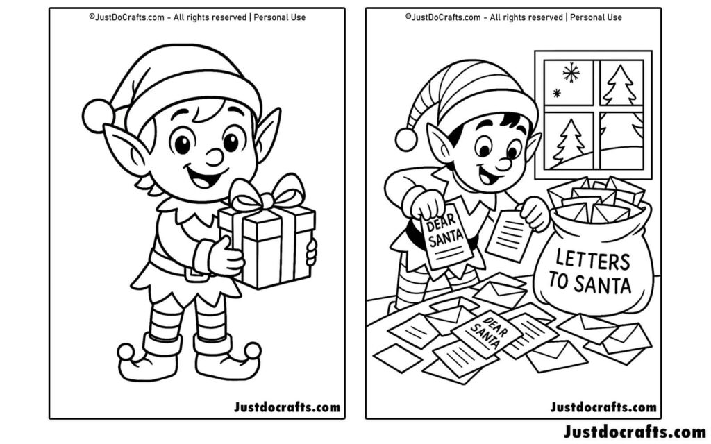 Christmas Elf Coloring Pages (Free PDF printable)