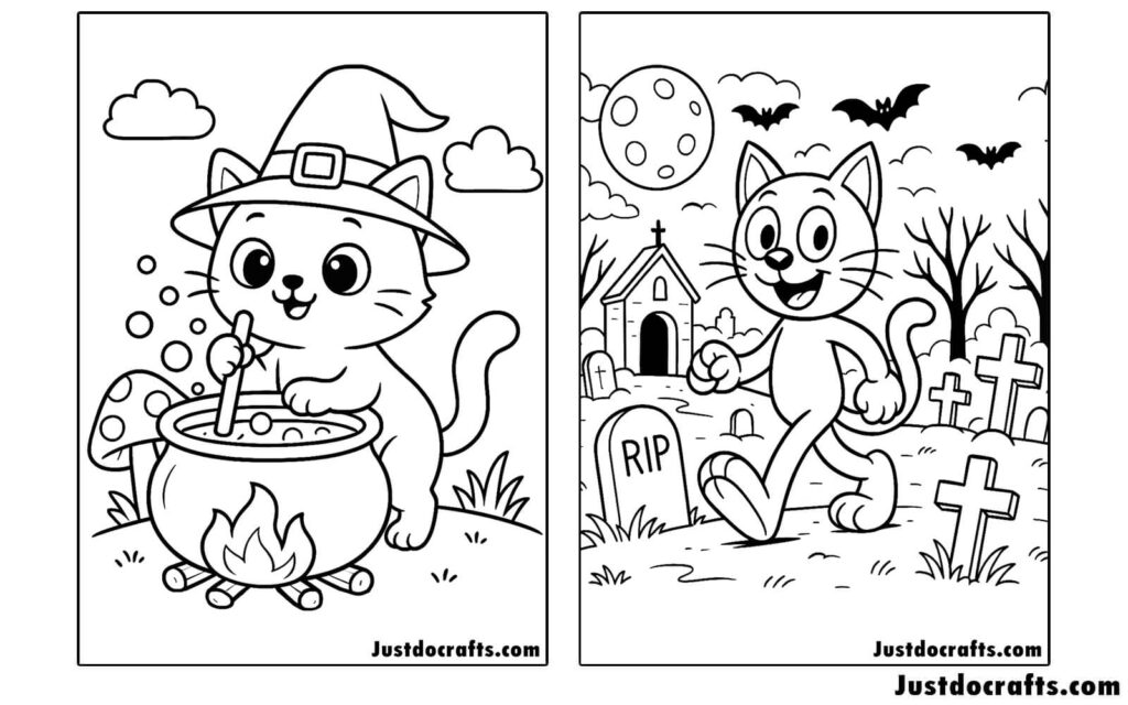 Halloween Cat Coloring Pages (Free PDF printable)