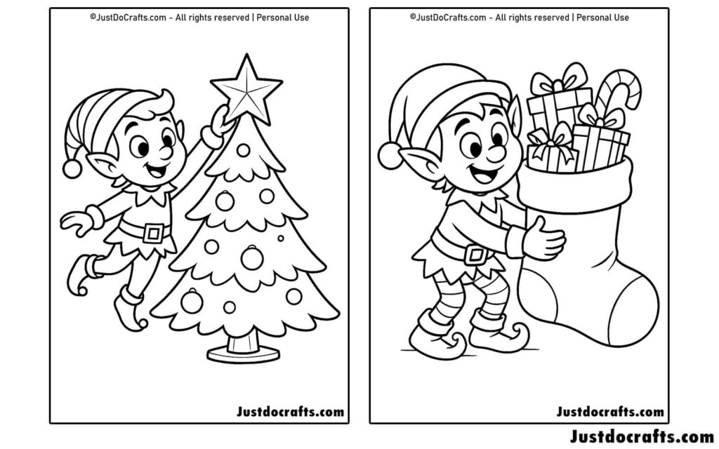 Christmas Elf Coloring Pages (Free PDF printable)