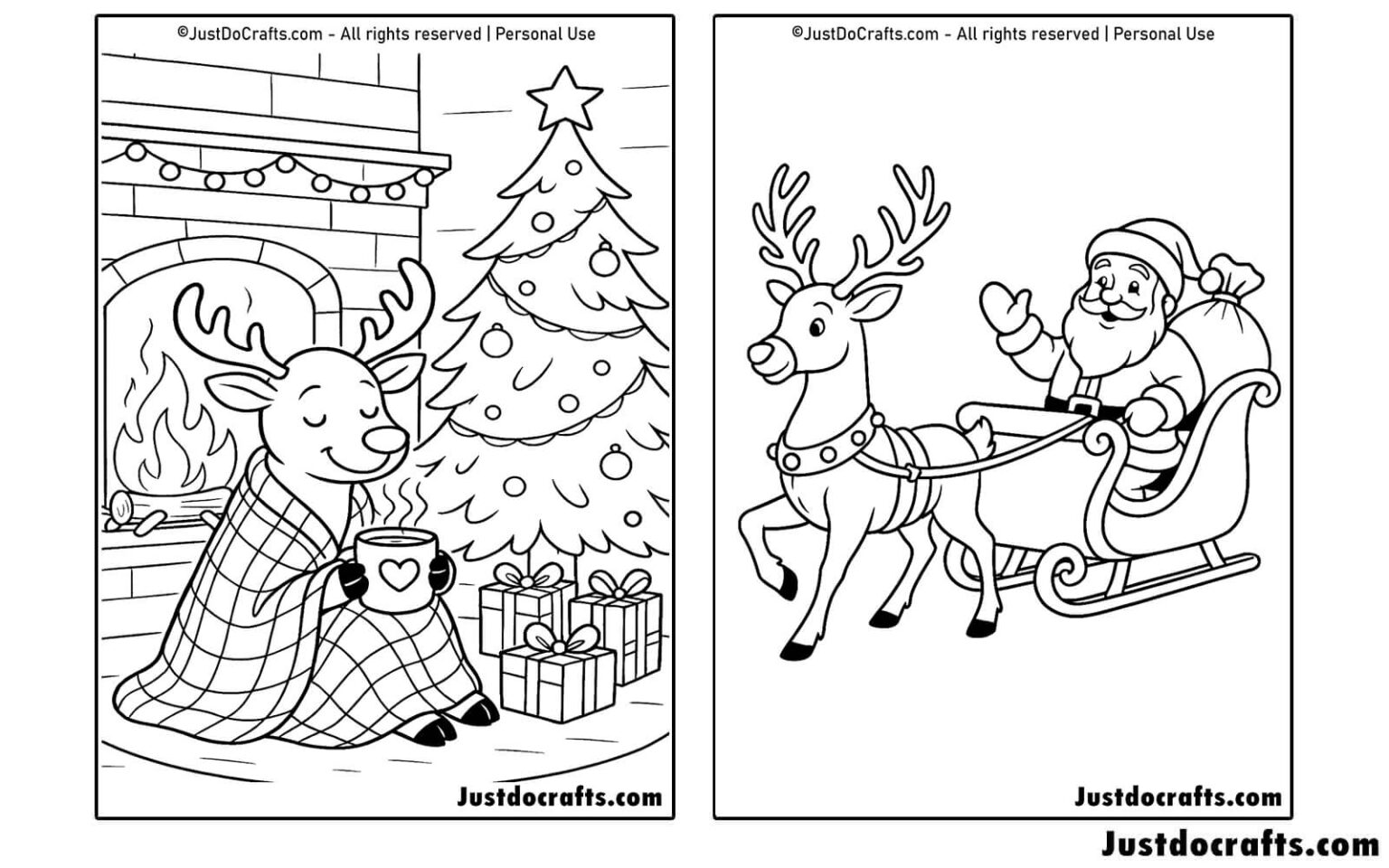 Christmas Reindeer Coloring Pages (Free PDF printable) - Just Do Crafts