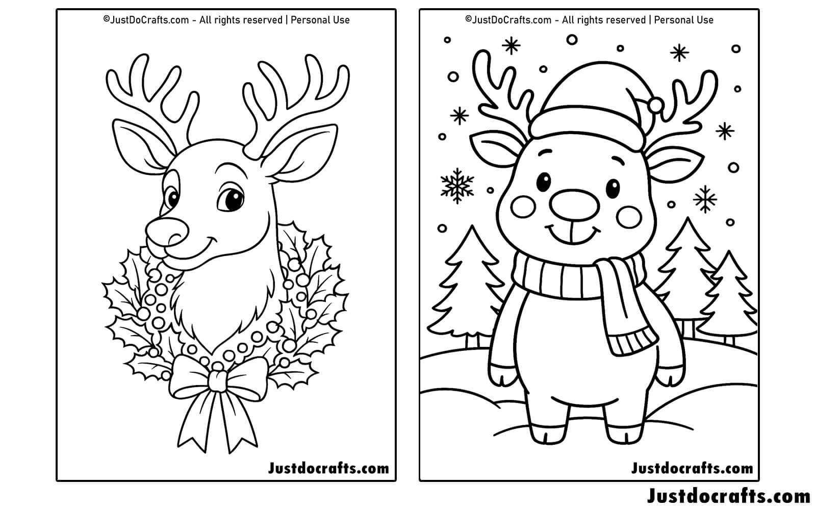 Christmas Reindeer Coloring Pages (Free PDF printable) - Just Do Crafts