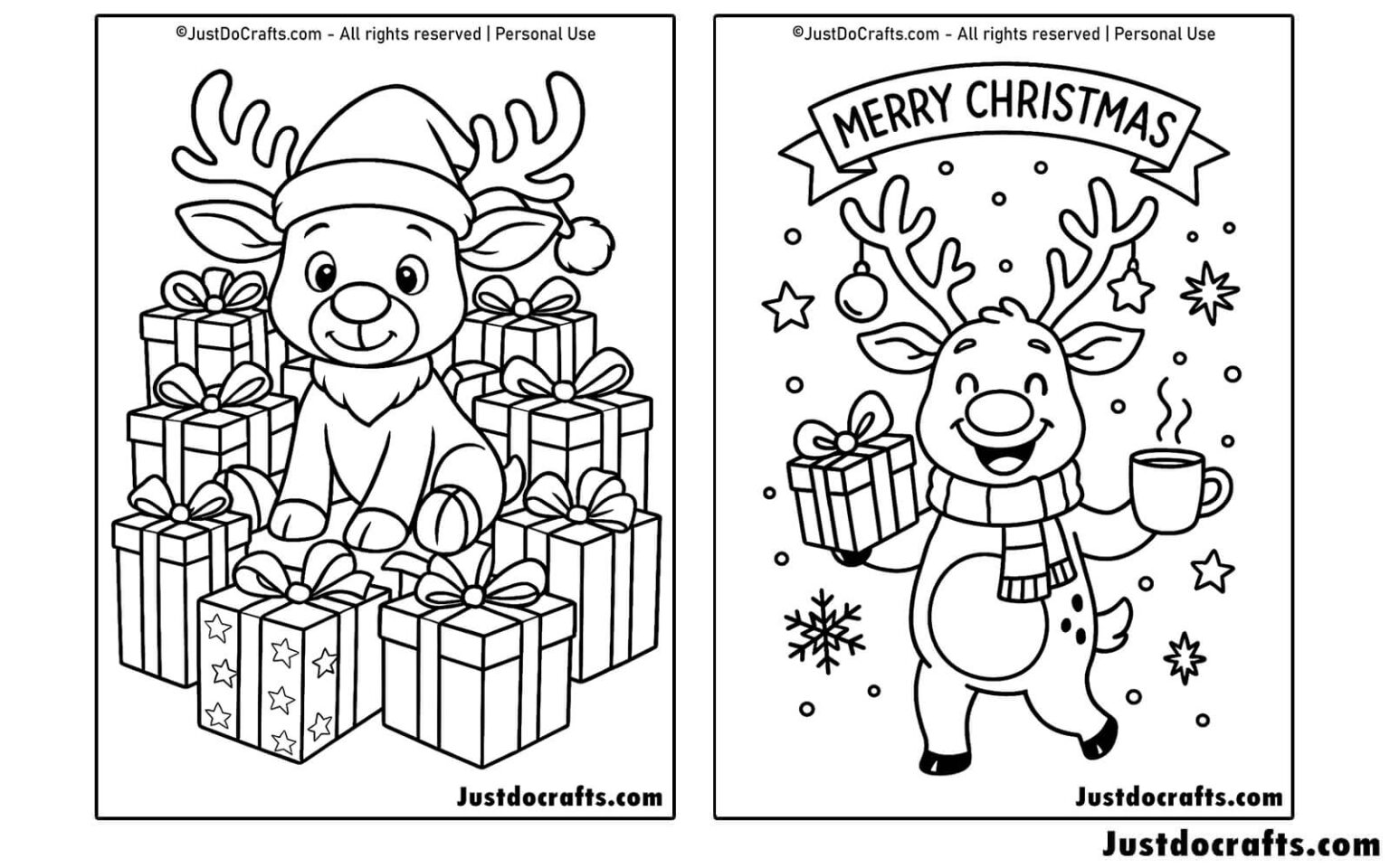 Christmas Reindeer Coloring Pages (Free PDF printable) - Just Do Crafts